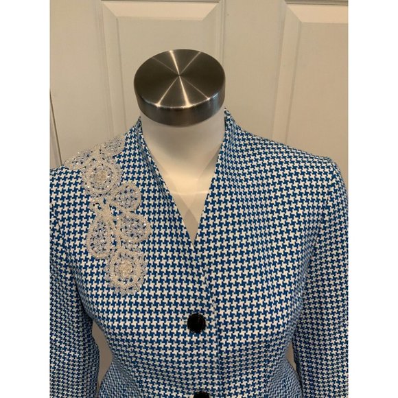 Creatures Of The Wind Jepy Blue & White Houndstooth Jacket, Size 2 - Picture 3 of 10